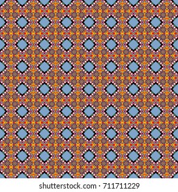 Vector geometric blue, yellow and red flat seamless pattern.