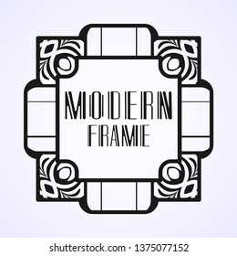Vector geometric border and frame in modern art deco style. Rectangle vector abstract element for design of badge, logo, label, invitation and packaging of luxury products. Vintage luxury background