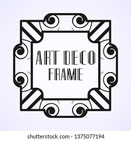 Vector geometric border and frame in modern art deco style. Rectangle vector abstract element for design of badge, logo, label, invitation and packaging of luxury products. Vintage luxury background