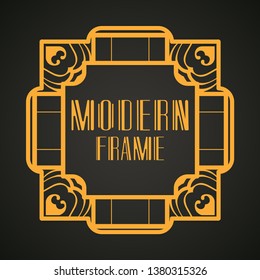 Vector geometric border and frame in modern art deco style. Rectangle vector abstract element for design of badge, logo, label, invitation and packaging of luxury products. Vintage luxury background