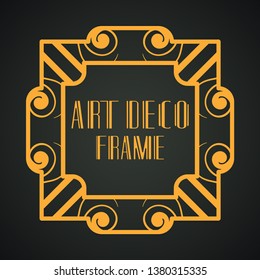 Vector geometric border and frame in modern art deco style. Rectangle vector abstract element for design of badge, logo, label, invitation and packaging of luxury products. Vintage luxury background