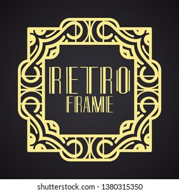 Vector geometric border and frame in modern art deco style. Rectangle vector abstract element for design of badge, logo, label, invitation and packaging of luxury products. Vintage luxury background