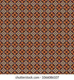 Vector geometric brown, black and orange flat seamless pattern.