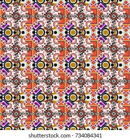 Vector geometric brown, black and white flat seamless pattern.