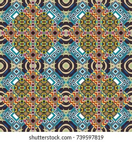 Vector geometric brown, gray and blue flat seamless pattern.