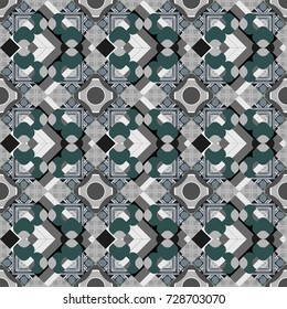 Vector geometric brown, gray and green flat seamless pattern.