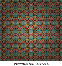 Vector geometric brown, orange and blue seamless background.