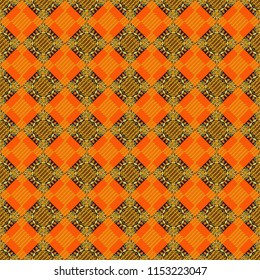 Vector geometric brown, orange and yellow flat seamless pattern.