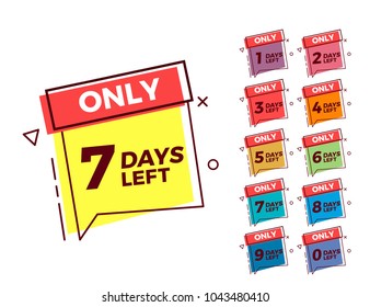 Vector geometric bubble shape tags on different colors with number of days left