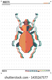 Vector geometric bug or beetle. Insect on poster background. Ideal for print, greeting card, nursery poster.