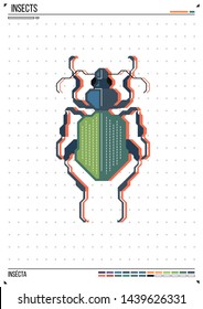 Vector geometric bug or beetle. Insect on poster background. Ideal for print, greeting card, nursery poster.