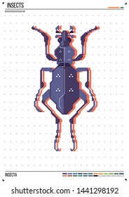 Vector geometric bug or beetle. Insect on poster background. Ideal for print, greeting card, nursery poster.