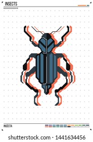 Vector geometric bug or beetle. Insect on poster background. Ideal for print, greeting card, nursery poster.