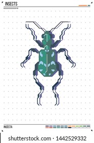 Vector geometric bug or beetle. Insect on poster background. Ideal for print, greeting card, nursery poster.