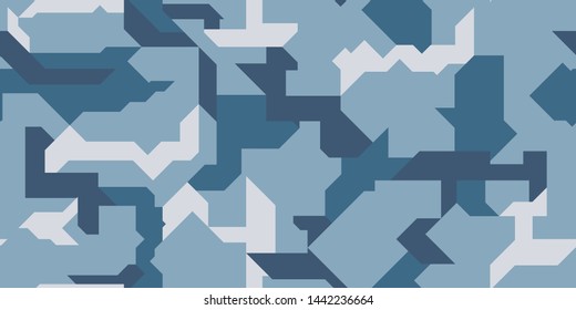 Vector geometric camo background with monochrome blue marine texture.