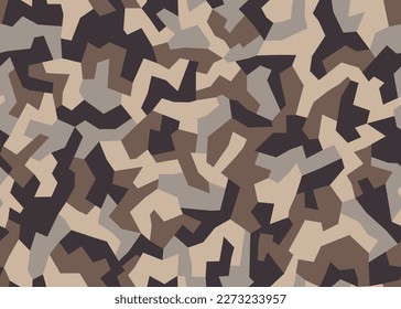 Vector geometric camouflage. Military style fashionable camo, seamless urban pattern. New soldier's uniform. Background in sand and brown color, fabric print 