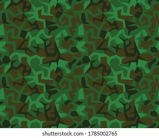 Vector geometric camouflage seamless pattern. Urban khaki design style for t-shirt. Military texture debris shape pattern, camo clothing while hunting illustration.