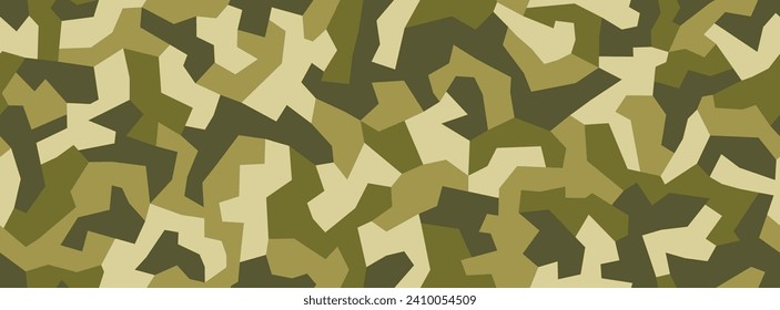 Vector geometric camouflage seamless pattern. Khaki design style for t-shirt. Military texture debris shape pattern, camo clothing while hunting illustration
