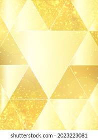 Plantilla de tarjeta geométrica vectorial con diseño de brillo dorado y formas triangulares de oro sólido.