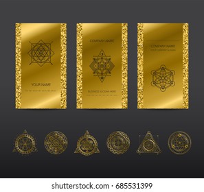 Vector geometric cards . Light golden background .Premium vector frame .