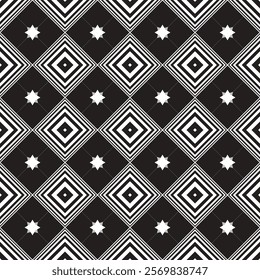 Vector geometric carpet pattern with striking white contrasting with black in the background in the Dubai and Arabian style. Created for wallpapers, background images,
tile, carpet