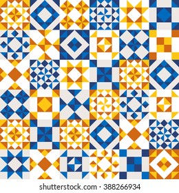 Vector geometric ceramic texture made of blue, navy and white pieces. Portugal style seamless pattern.