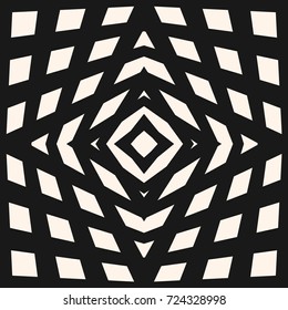 Vector geometric checkered pattern. Black & white seamless texture with crossing lines, stripes. Optical illusion effect. Modern monochrome abstract background. Design for decoration, prints, covers