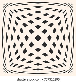 Vector geometric checkered pattern. Modern seamless texture with squares, stretched cubic shapes. Optical illusion effect. Monochrome abstract background. Pop art style. Design for decoration, covers