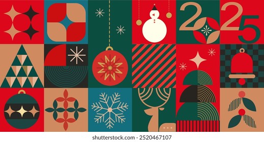 vector geometric christmas 2025 concept, flat pattern element design, pattern fashionable simple modern minimal design, background