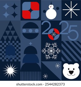 Vector geometric christmas 2025 concept, flat pattern element design, pattern trendy simple modern minimal design, background