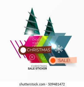 Vector Geometric Christmas Sale Stickers - shiny paper style elements with holiday concepts - Snowflake and New Year Tree