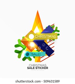 Vector Geometric Christmas Sale Stickers - shiny paper style elements with holiday concepts - Snowflake and New Year Tree