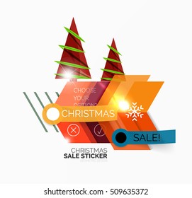 Vector Geometric Christmas Sale Stickers - shiny paper style elements with holiday concepts - Snowflake and New Year Tree