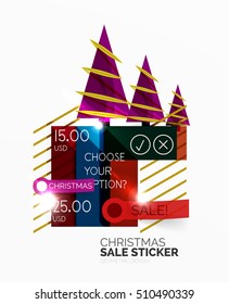 Vector Geometric Christmas Sale Stickers - shiny paper style elements with holiday concepts - Snowflake and New Year Tree
