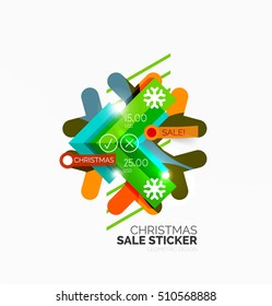 Vector Geometric Christmas Sale Stickers - shiny paper style elements with holiday concepts - Snowflake and New Year Tree