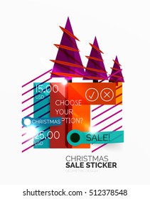 Vector Geometric Christmas Sale Stickers - shiny paper style elements with holiday concepts - Snowflake and New Year Tree