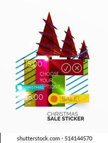 Vector Geometric Christmas Sale Stickers - shiny paper style elements with holiday concepts - Snowflake and New Year Tree