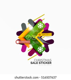Vector Geometric Christmas Sale Stickers - shiny paper style elements with holiday concepts - Snowflake and New Year Tree