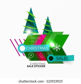 Vector Geometric Christmas Sale Stickers - shiny paper style elements with holiday concepts - Snowflake and New Year Tree