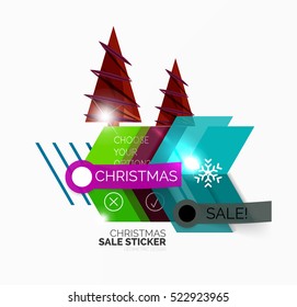 Vector Geometric Christmas Sale Stickers - shiny paper style elements with holiday concepts - Snowflake and New Year Tree