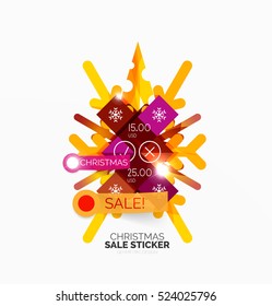 Vector Geometric Christmas Sale Stickers - shiny paper style elements with holiday concepts - Snowflake and New Year Tree