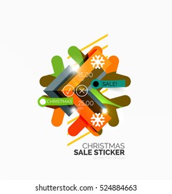 Vector Geometric Christmas Sale Stickers - shiny paper style elements with holiday concepts - Snowflake and New Year Tree