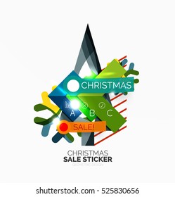 Vector Geometric Christmas Sale Stickers - shiny paper style elements with holiday concepts - Snowflake and New Year Tree