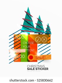 Vector Geometric Christmas Sale Stickers - shiny paper style elements with holiday concepts - Snowflake and New Year Tree
