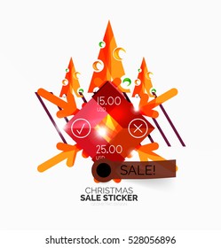 Vector Geometric Christmas Sale Stickers - shiny paper style elements with holiday concepts - Snowflake and New Year Tree