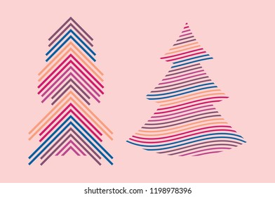 Vector Geometric Christmas Trees. Merry Christmas and Happy New Year Design Elements. Resource for Creating Postcards, Calendars or Posters, Presentations or Banners.