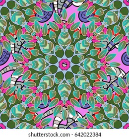 Vector geometric circle elements. Oriental motifs. Spiritual and ritual symbol of Islam, Arabic, Indian religions. Round Ornament Pattern on a blue background. Colored Mandala.
