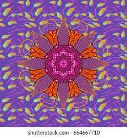 Vector geometric circle elements. Oriental motifs. Spiritual and ritual symbol of Islam, Arabic, Indian religions. Round Ornament Pattern on a background. Colored Mandala.