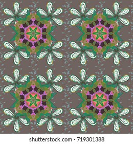 Vector geometric circle elements. Round Ornament Pattern on a brown, green and white colors. Oriental motifs. Spiritual and ritual symbol of Islam, Arabic, Indian religions. Colored Mandala.