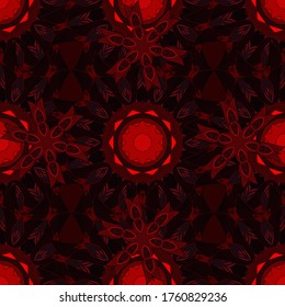 Vector geometric circle elements. Spiritual and ritual symbol of Islam, Arabic, Indian religions. Round Ornament Pattern on a red, brown and black colors. Colored Mandala. Oriental motifs.